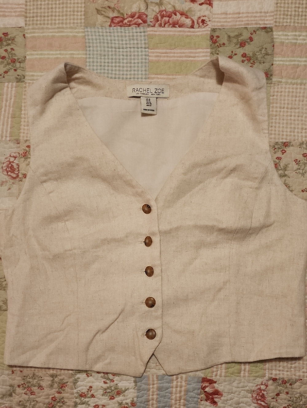 Rachel Zoe Natural Linen-Blend Button Front Vest